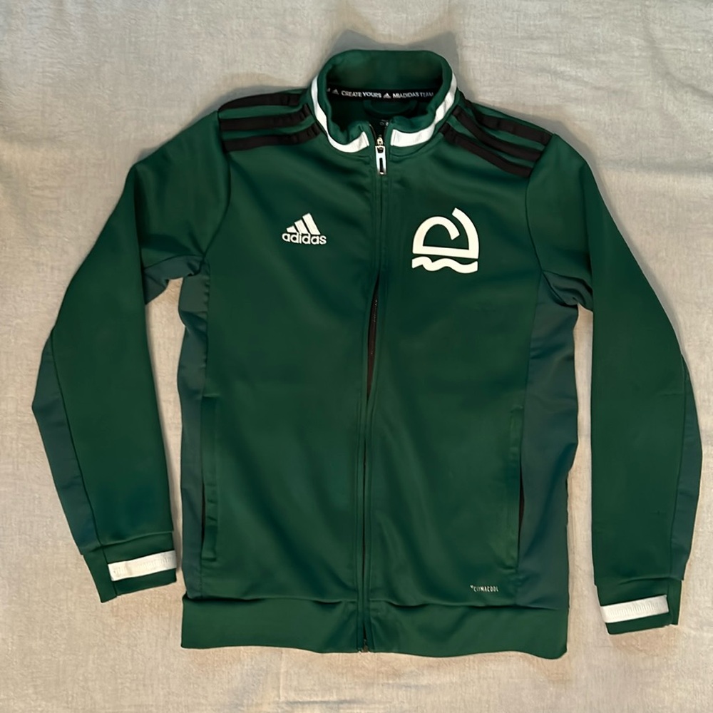 Adidas Child’s Zip Front Jacket with Asphalt Green Logo on Front & Back